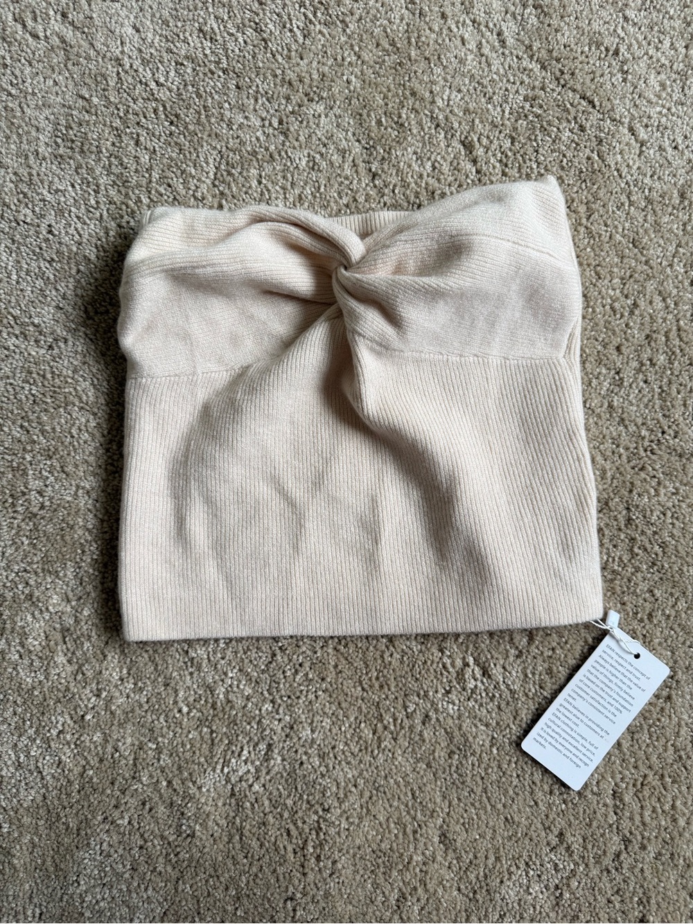 Strapless Twist Front Knit Top - Beige